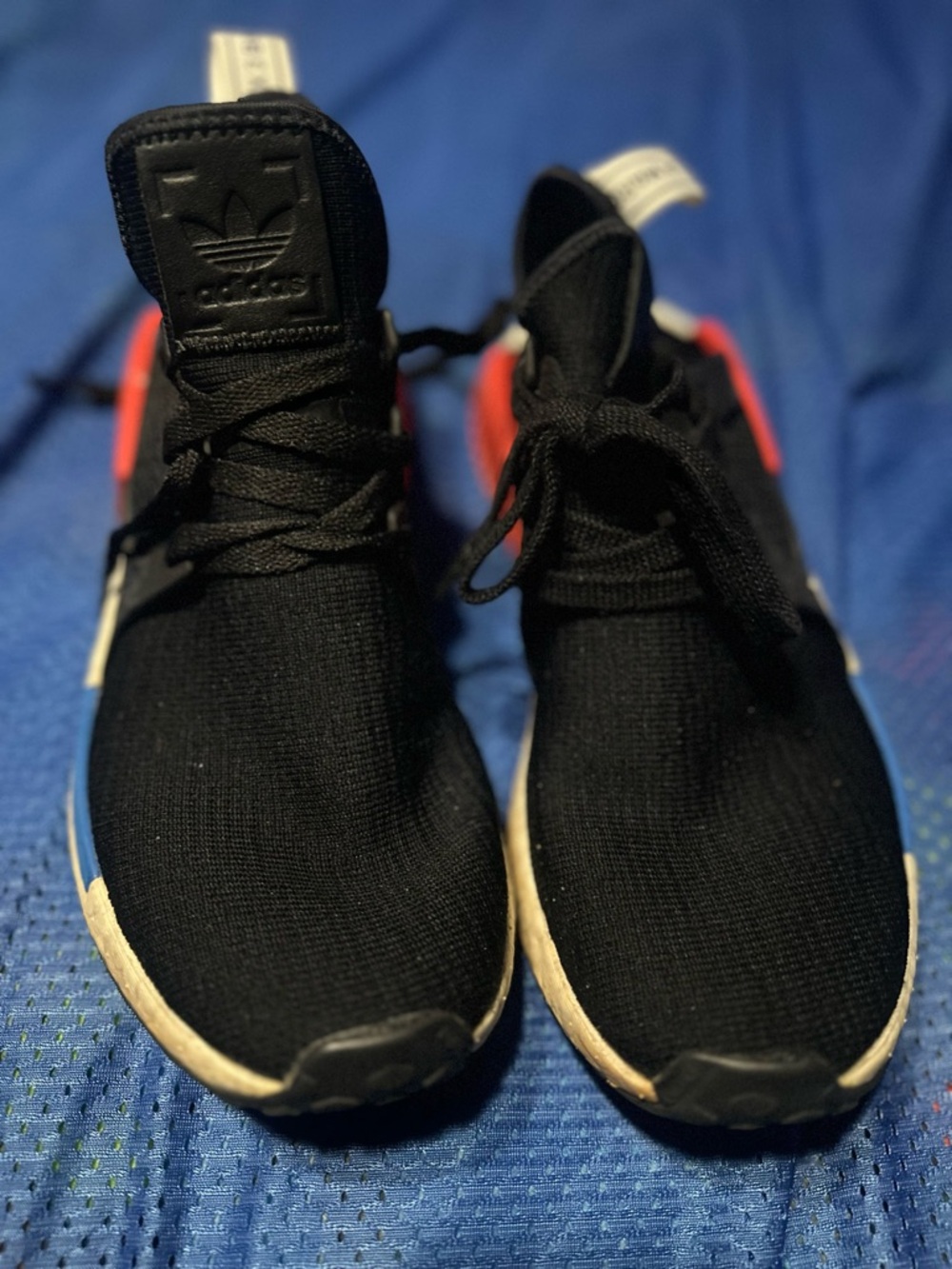 adidas Black Knit Sneakers with Red Heel Tabs